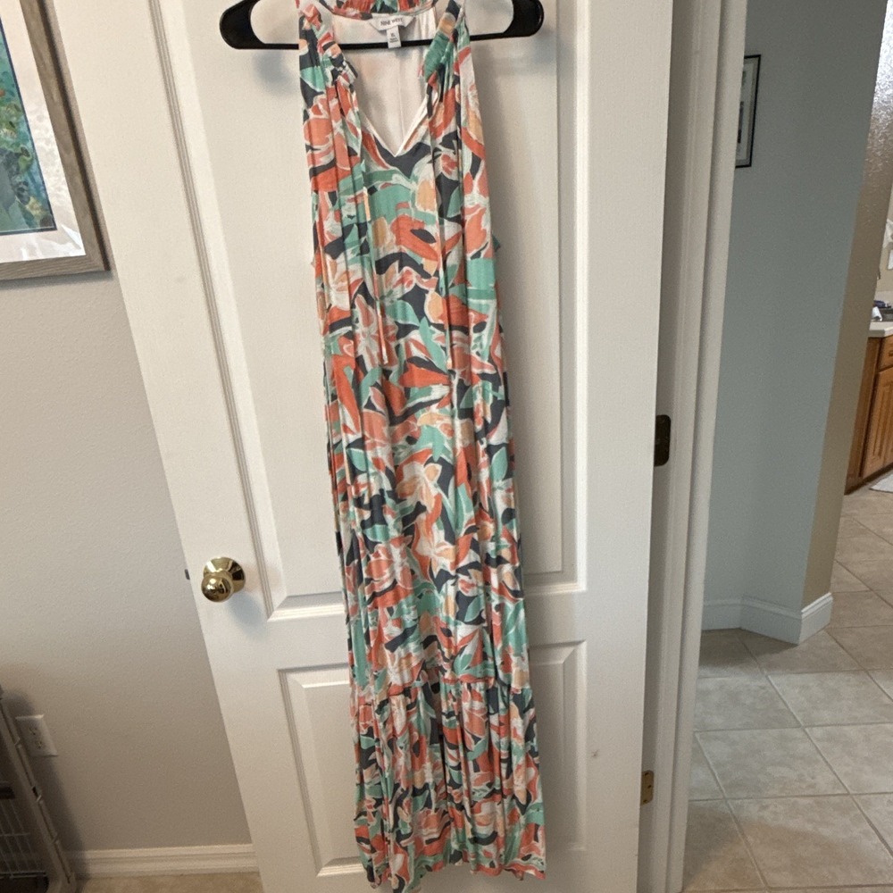 Nine West Women's Abstract Maxi Dress Multicolor V-Neck Sleeveless XL